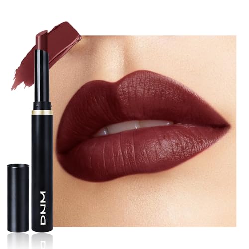 Image of evpct Dark Maroon Velvet Matte Lipstick, High Pigmented Slim Lipstick Long Lasting Waterproof for Women Gift, Velvet Silky Lip Stick Stain Color Makeup Blendable 24 Hours Original Makeup Labiales,879#