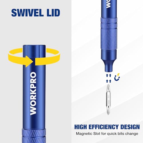 WORKPRO 24 in 1 Multi Bit Mini Screwdriver Set Magnetic, Manual Pen Screwdrivers, Tough S2 Steel Small Screwdriver Bits for Eyeglass, Watch, Laptop, Phone, Jewelry and Electronic, Blue