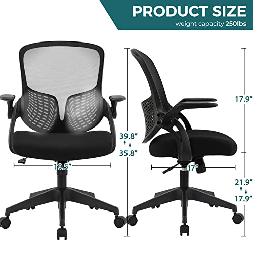 Ergonomic Desk Chair Mesh Home Office Chair With Flip Up Armrests Mid Back Computer Chair Lumbar Support Adjustable Swivel Task Chair, Black #TOP2