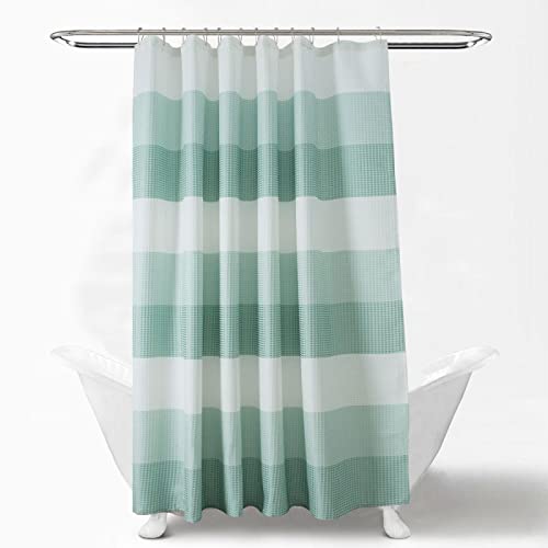 Waffle Wave Ombre Stripe Cortina de Ducha con Ganchos Hotel Luxury SPA Bañera Baño Ducha Liner Cortinas Verde Blanco 100x190cm/WxH Cover