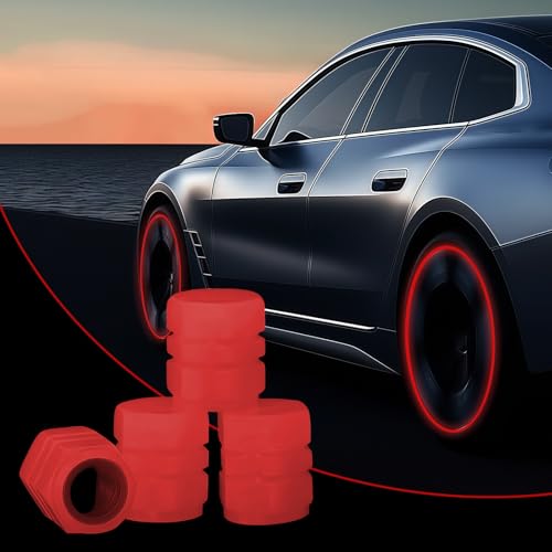4 tappi per valvole auto luminosi, tappi per valvole per pneumatici, tappi per valvole auto, tappo per valvole fluorescente, copertura universale per auto, Suvs, motociclette e biciclette (rosso)