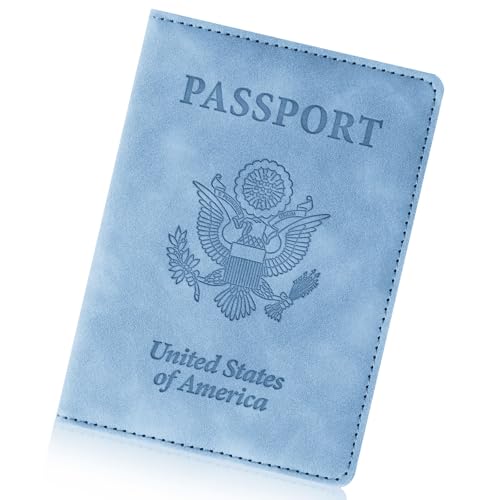 Passport Holder for Travel Essentials,RFID Blocking Passport Cover Wallet Card Case for Women and Men (Blue)