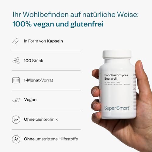 Saccharomyces Boulardii – 20 Milliarden KBE pro Tagesdosis – Probiotische Hefe – Hitzestabil & Vegan – 60 Kapseln – SuperSmart