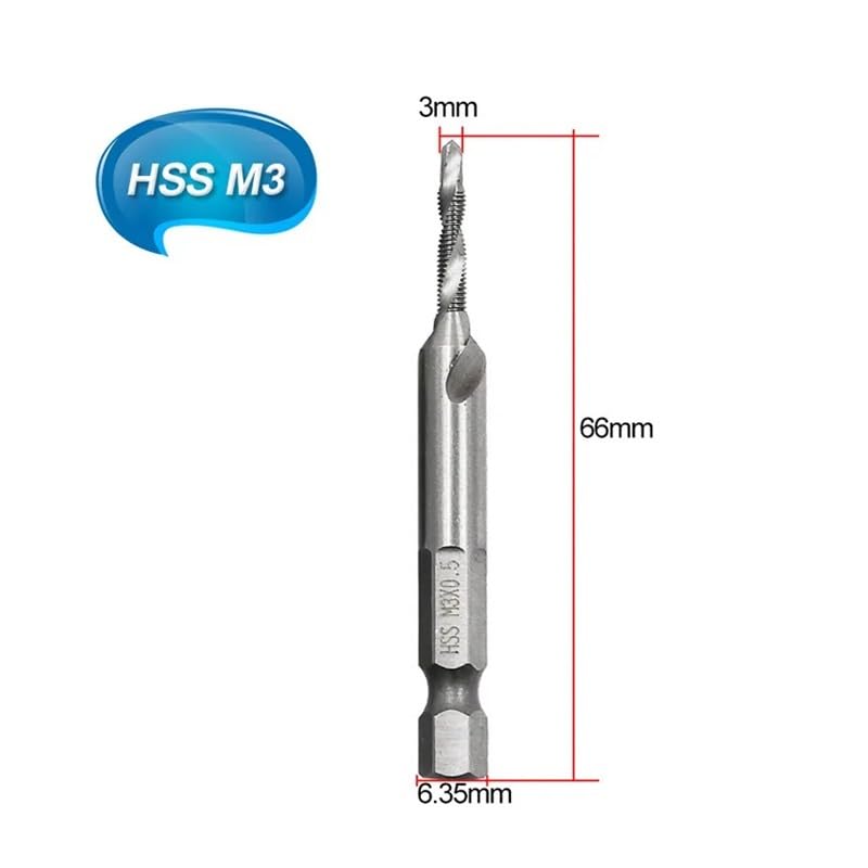 1pc M8 70mm Metric Screw Taps Drill Bits HSS 1/4'' Hex Shank Thread Tap Spiral Screw Drill Bit Woodworking Tools DIOBFZFY