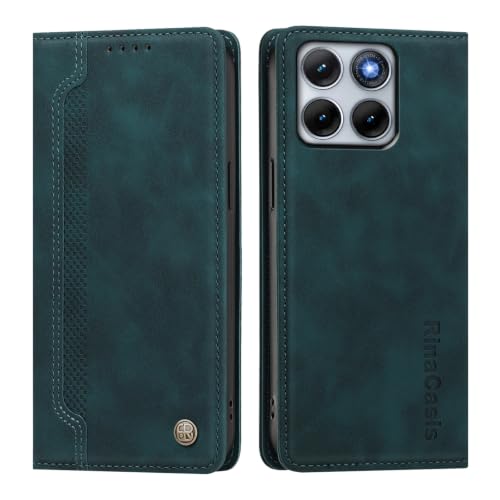 rongki Leather Case for Motorola Edge 70 Fusion+, Slim Fit Leather Folio Wallet Case with Magnetic Lock Card Holder Adjustable Kickstand Cover for Motorola Edge 70 Fusion+, DarkGreen