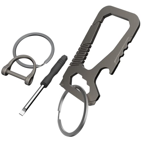Toovem Titanium Keychain, Heavy Duty Multifunctional Edc Carabiner Key Chain With Bottle Opener, Car Fob Key Clip Holder With Anti-Lost D Ring & 2 Key Rings Gift For Men Women #TOP7