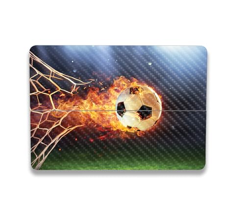 Image of MightySkins Carbon Fiber Skin Compatible with Microsoft Surface Laptop Studio 2 (2023) Full Wrap Kit - Flaming Soccer Ball | Protective, Durable Textured Carbon Fiber Finish | Made in The USA