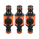 EVBOTGEE Lot de 3 raccords de tuyau d'arrosage, vanne de tuyau d'eau, connecteur rapide, raccord de tuyau avec valve de régulation, connecteur de tuyau d'arrosage, raccord de tuyau pour jardin et