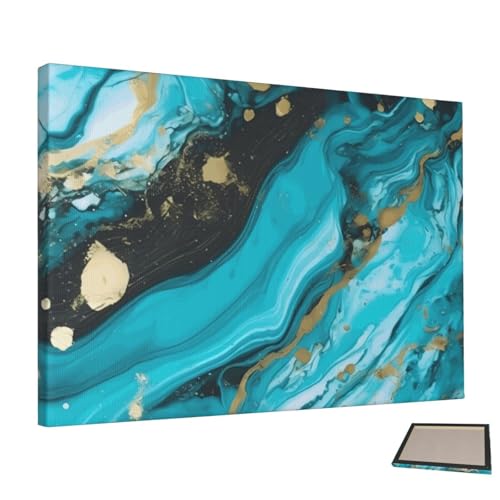 Peinture décorative sur toile bleu turquoise et doré pour salon et chambre