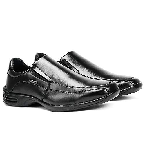Sapato Social Conforto Brilhante Sapatofran Masculino com Relógio Carteira e Cinto (39, PRETO)