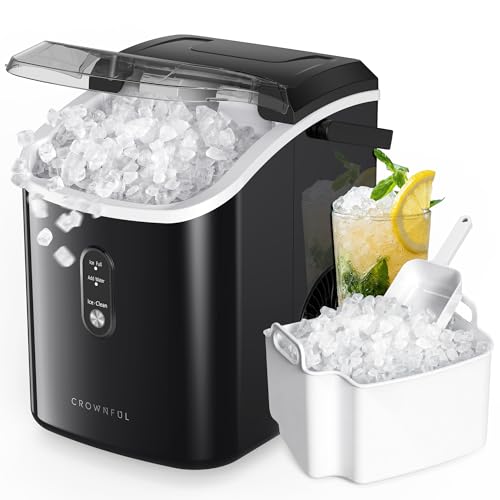 CROWNFUL Nugget Ice Maker Countertop Portable Pebble Ice Maker Machine 15kg/24H Soft Chewable Ice First Ice in 8 Mins 1.1L Water Tank Self-Cleaning Quiet Operation for Home Kitchen Office Drinks