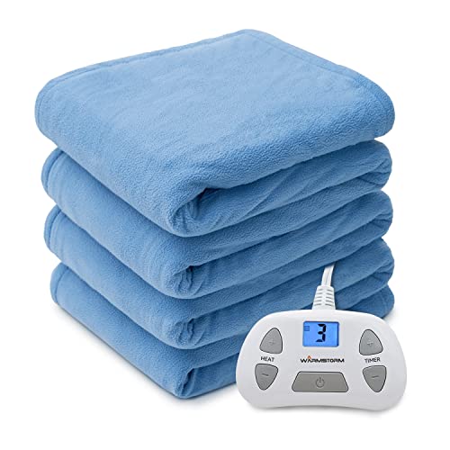 Warm Storm Heated Blanket Twin Size, Polar Fleece Electric Blanket With10 Heat Settings 1-12 Hours Auto Off, Fast Heating Blanket For Bed Home Office, Machine Washable, Blue, 62"X84" #TOP14