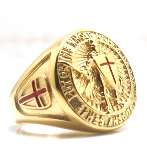 Stainless Steel Ephesians Put On The Whole Armor Of God Cross Knight Ring Gold Color Christmas Gift (9)