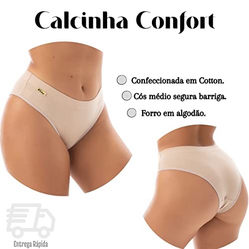 Kit 4 Calçolas de Algodão com Cós Segura Barriga | Kit TPM 1517 cor:branco;tamanho:M
