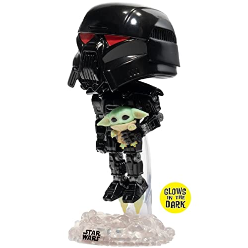 Star Wars: The Mandalorian - Dark Trooper Holding Grogu [The Child] Glow-in-The-Dark Exclusive Funko