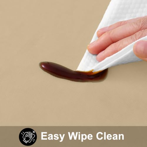 Image of Smiry Rectangle Table Cloth 60 inchx84 inch, Waterproof Wipeable Vinyl Tablecloth | Oil Spill Proof Plastic Table Cover, Flannel Backed Table Cloths for Dining, Picnic, Camping, Outdoor, Khaki