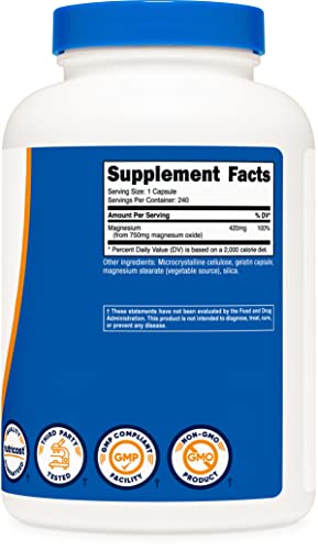 Nutricost Magnesium Oxide 750Mg, 240 Capsules - 420Mg Of Magnesium, Non-Gmo, Gluten Free #TOP4