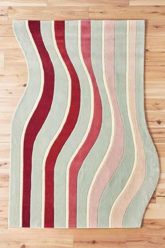 Handcrafted Soft Wool Modern Wave Pattern Rug Multicolor Stripes Carpet