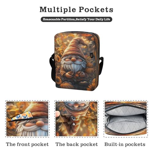 Crossbody Bag Gnome Thanksgiving Pumpkin Fall Messenger Bag for Women Men Purse Shoulder Bag Satchel Bag with Adjustable Strap 202b68042