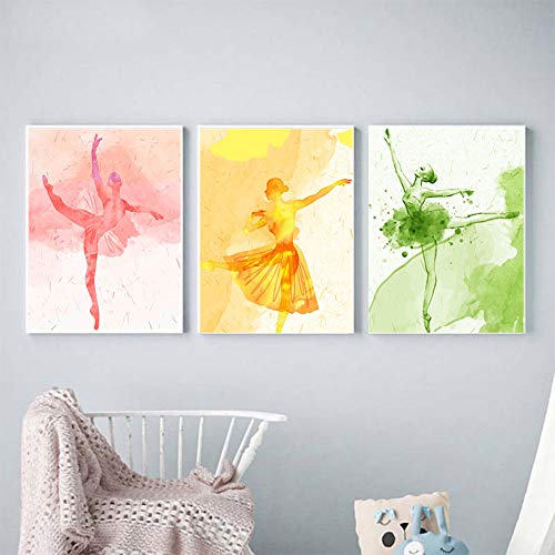 Image of 4 Set - Ballet Art Painting Elegant Dancing Canvas Art Pictures - Ballerina Print Ballet Dancer Collection Poster - Fashion Women or Girl Bedroom Dance room Home Decor Gift - No Frame,8 inchx10 inch