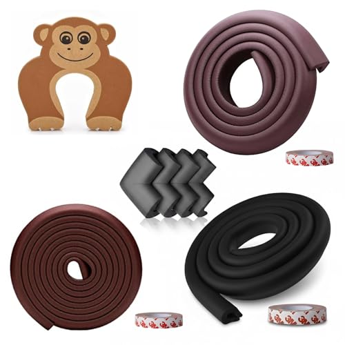 Image of Safe-O-Kid Edge Protection Combo |5M Edge Guard & 2M Edge Guard (2Pcs) with 3M Adhesive Tape, 1 Monkey-Shaped Door Stopper & 4 Corner Protectors | Baby Proofing Safety Kit for Home - Assorted