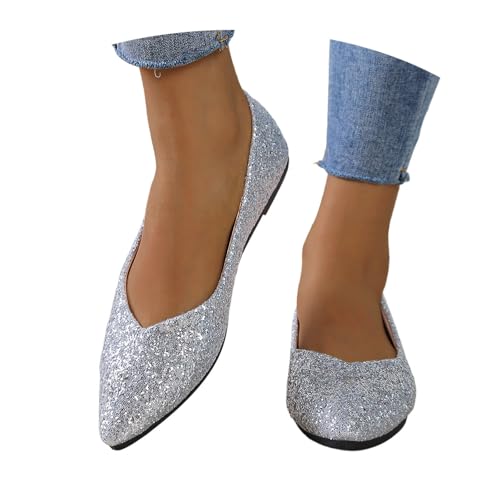 Nlaayong Damen Ballerina Glitzer Flache Schuhe mit Pailletten für...