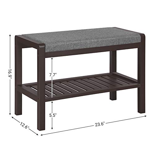 Image of SONGMICS Shoe Rack Bench with Cushion Upholstered Padded Seat, Storage Shelf, Shoe Organizer, Holds Up to 350 lb, Ideal for Entryway Bedroom Living Room Hallway Garage Mud Room Gray and Brown ULBS65C