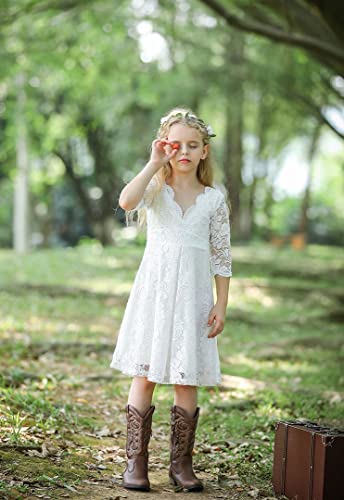 Bow Dream V Neck Vintage Lace Flower Girl Dress Country Daily Casual Party2