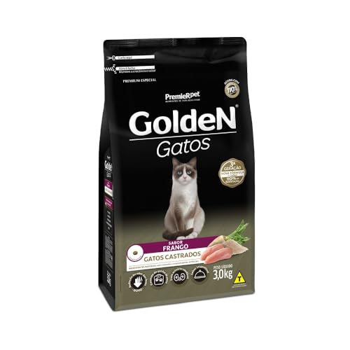 Ração Golden para Gatos Adultos Castrados Sabor Frango 3kg Premier Pet Raça Adulto,