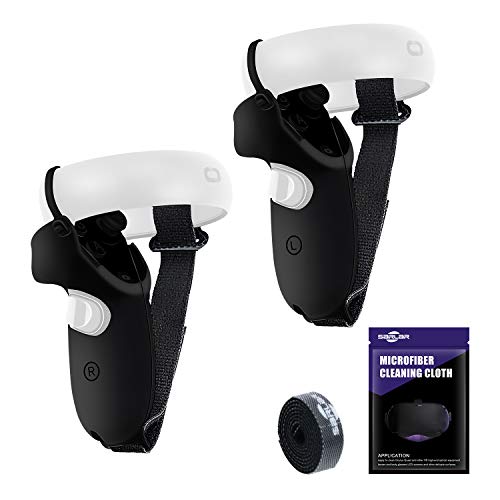 SARLAR Touch Controller Grip Cover for Oculus Quest 2, Anti-Slip and Anti-Fall Protective Sleeve with Hand Strap(Black)