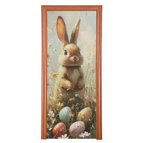 FLildon Happy Eggs Easter Day Rabbit Door Cover Decoration, Party Accessory Porch Decor for Festive Ornament Room Door Covers 36 x 98 Inch