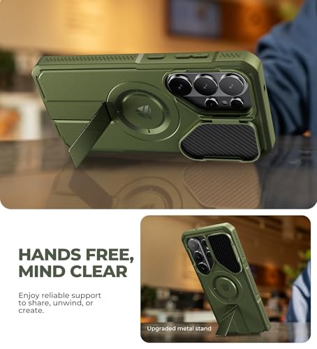 Image of Dexnor for Samsung Galaxy S26 Ultra Case with Camera Cover & Adjustable Kickstand & Screen Protector, Compatible with MagSafe, Rugged Shockproof Bumper Cases Magnetic Protective Cover(2026),Army Green