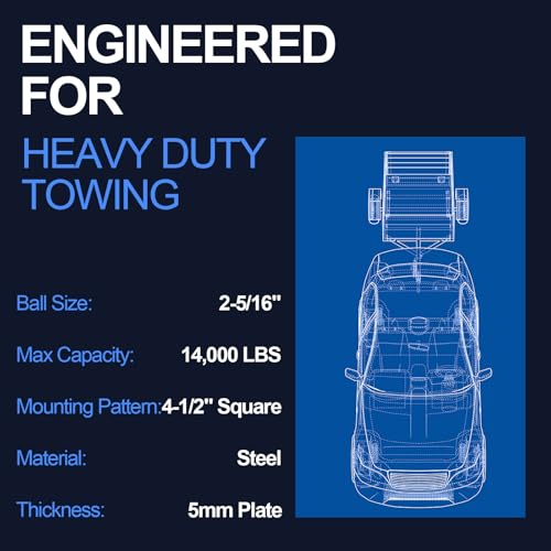 Flat Mount Trailer Coupler 2-5/16” Hitch Ball, 14,000 lbs Capacity, 4-Hole 4-1/2” Square Mounting Pattern, Heavy Duty Q235 Steel, Black Finish by YEOPGYEON - Image 3