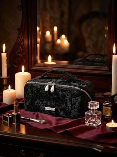 Image of EACHY Travel Makeup Bag, Large Capacity Cosmetic Bag for Women, Waterproof PU Leather, Flat Open Portable Toiletry Bag for Skincare, Brushes & Travel Essentials