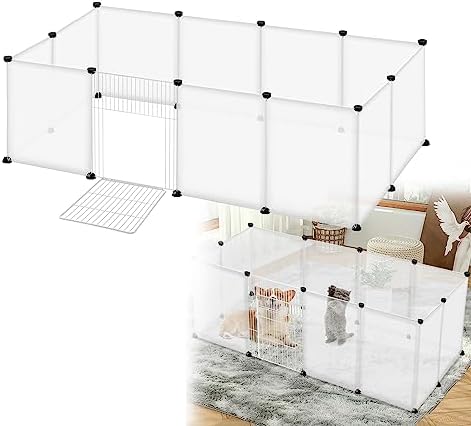 LILIIN Freigehege 12-teilig 145x75x48cm - Kunststoff-Gittergehege Mit Tür Für Kleintiere