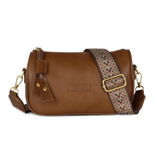 EXTREE crossbody Bags for Women,Trendy Shoulder Vegan Leather Handbags, Satchel Purse with Adjustable Wide Vintage Strap An-brown
