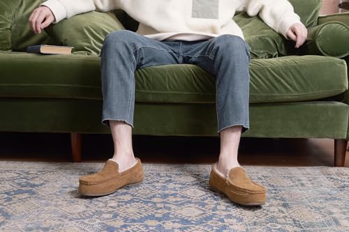 Parfeying Men's Indoor Outdoor Sheepskin Moccasins Slippers Memory Foam Driving Style Shoes - Image 3