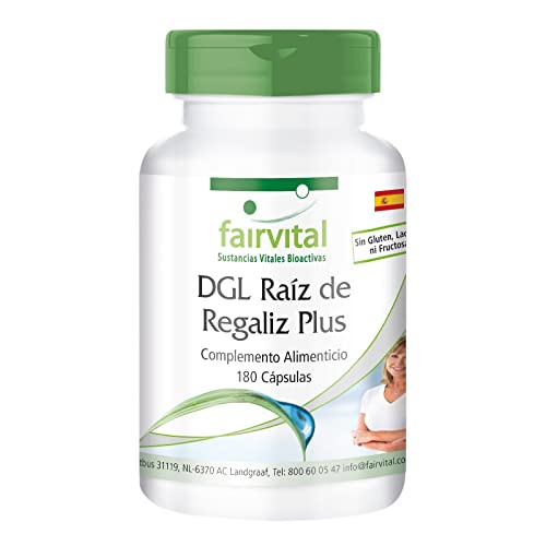 Fairvital | DGL Regaliz Plus - Raíz de Regaliz Desglicirrizado + Malvavisco + Olmo + Aloe Vera - VEGANO - Dosis alta - 180 Cápsulas - Calidad Alemana