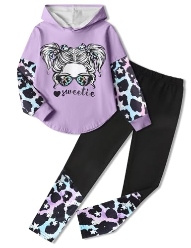 Image of Girls Fall Outfits Sweetie-girl Hoodie and Camo Pants Size 6-16 | Curved Hem Design,Skin-friendly Cotton Blend,for Daily School Playdates,Fall&Winter,Easy On & Off Pullover