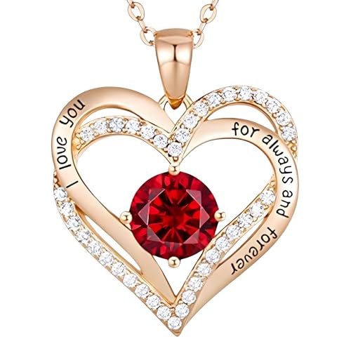 Collier cœur or rose serti d'une pierre rouge ronde éclatante, finition luxe B278