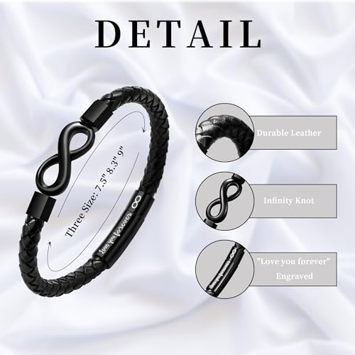 Image of Leather Bracelet Gifts for Men, To My Son Bracelet Fathers Day Bracelet Gifts Dad Grandpa Love You Forever Engraved Birthday Valentines Graduation Gift Infinity Knot Jewelry