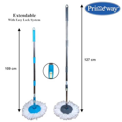 Image of Primeway SS Spin Floor Mop 127cm Length Extendable Handle Stick Rod | Replacement Set | Handle + Disc + 130g Refill | Grey
