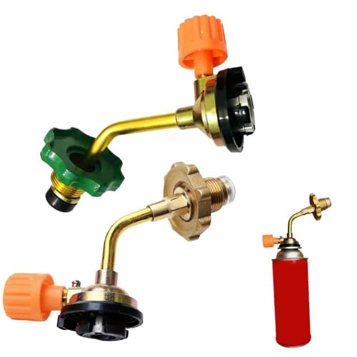 BildeeMait Adaptador de válvula de repuesto de gas para acampar al aire libre, cilindros de butano, inflado seguro, hasta 180 g, metal dorado, 15 cm