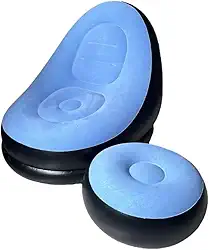 Puff Infl?vel Gigante Azul com Bomba, Suporta 100kg, Port?til, Ideal para Casa, Praia, Camping e Lazer