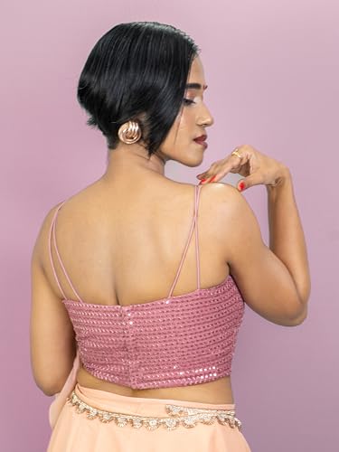 Image of FIGURE'S DESIGNER Women's Spagehtti Neck Strap Sequin Embroidered Sleeveless Readymade Saree Blouse E22