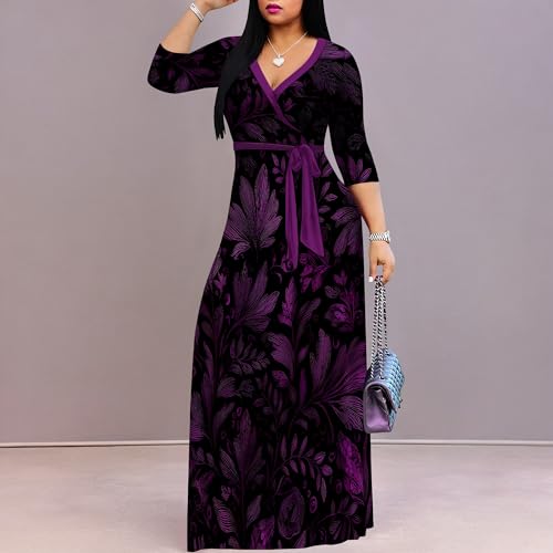 Image of Women Plus Size 3 /4 Sleeve V Neck Maxi Dress with Pockets | Soft fabric relaxed fit three quarter sleeve v neck with pockets for party and daily wear