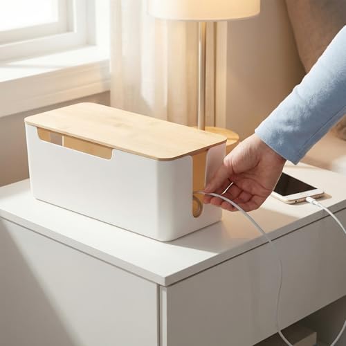 Boîte de rangement de câbles multiprise cache-fil électrique en plastique noir ou blanc - 6