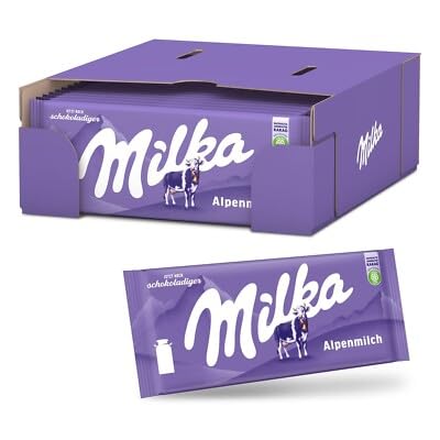 Milka Chocolate con Leche de los Alpes, 90g, Pack de 25 Tabletas