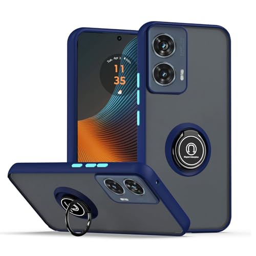 Cover per Motorola Moto Edge 50 Fusion Blu Reale con anello Stand Case PC+TPU antiurto antigraffio telefono Custodia