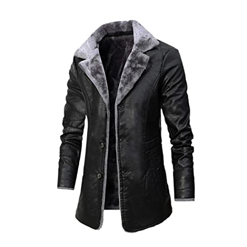 Veste longue en cuir homme noir S à col retourné pour l'automne